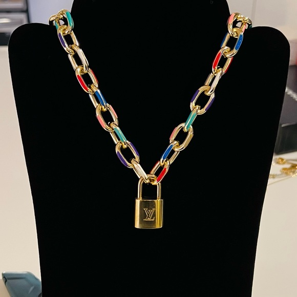 Louis Vuitton #312 lock with generic brand chain Necklace up cycled repurposed - Picture 3 of 4